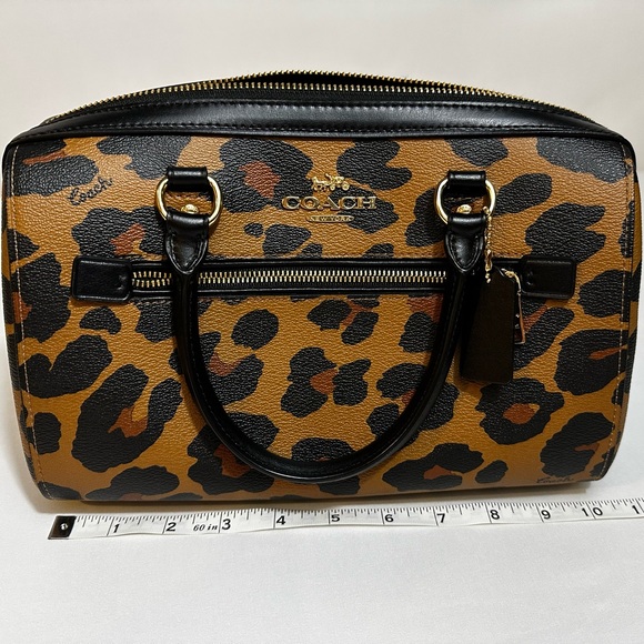 COACH Rowan Satchel Bag With Leopard Print - Picture 2 of 5